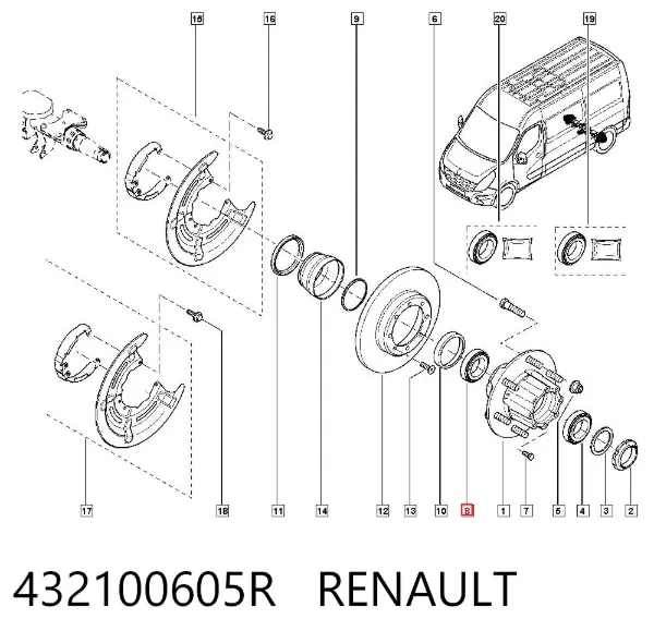 Cojinete interior de rueda trasera 432100605R Renault (RVI)