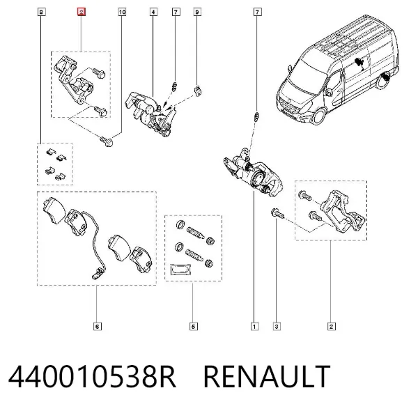 Soporte de la pinza de freno trasera 440010538R Renault (RVI)