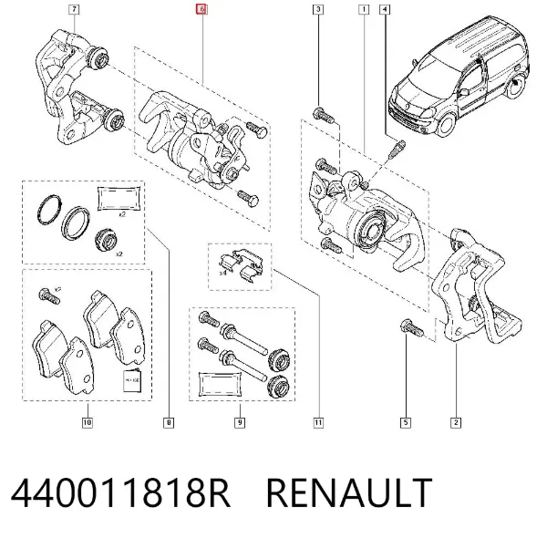 Pinza de freno trasera derecha 440011818R Renault (RVI)