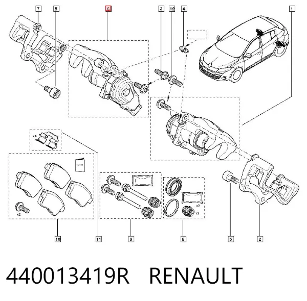 Pinza de freno trasera derecha 440013419R Renault (RVI)