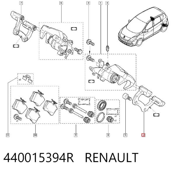 Soporte de la pinza de freno trasera 440015394R Renault (RVI)