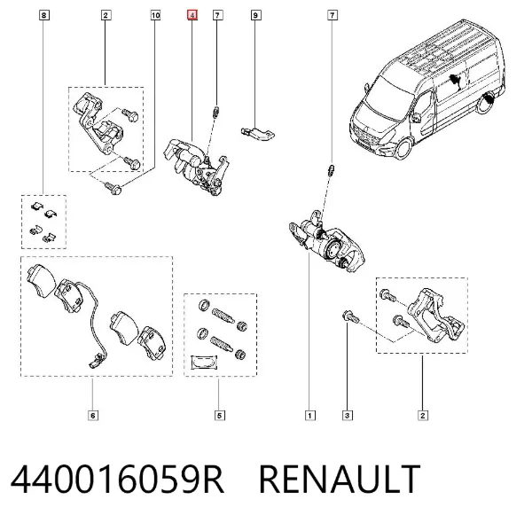 Pinza de freno trasera derecha 440016059R Renault (RVI)