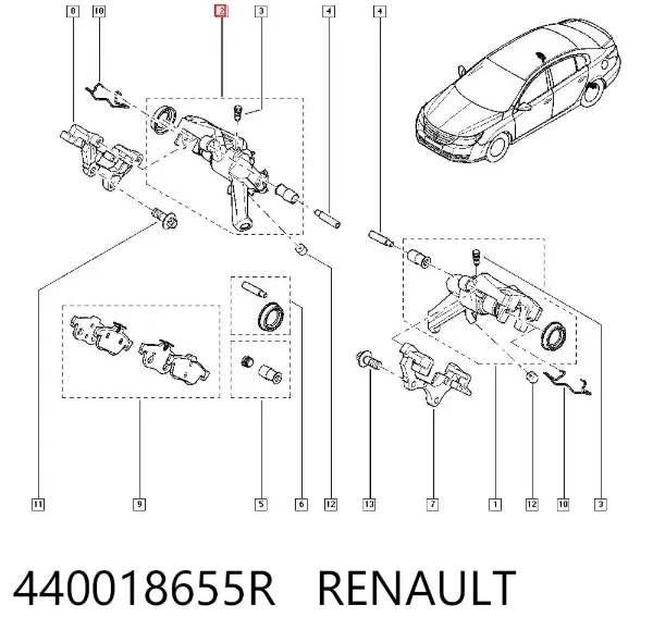 Pinza de freno trasera derecha 440018655R Renault (RVI)