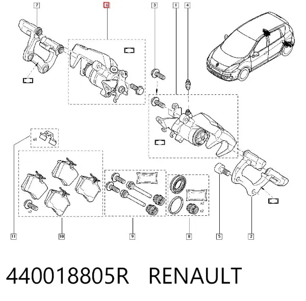 Pinza de freno trasera derecha 440018805R Renault (RVI)