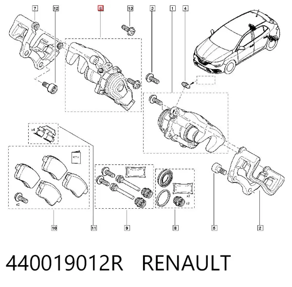 Pinza de freno trasera derecha 440019012R Renault (RVI)