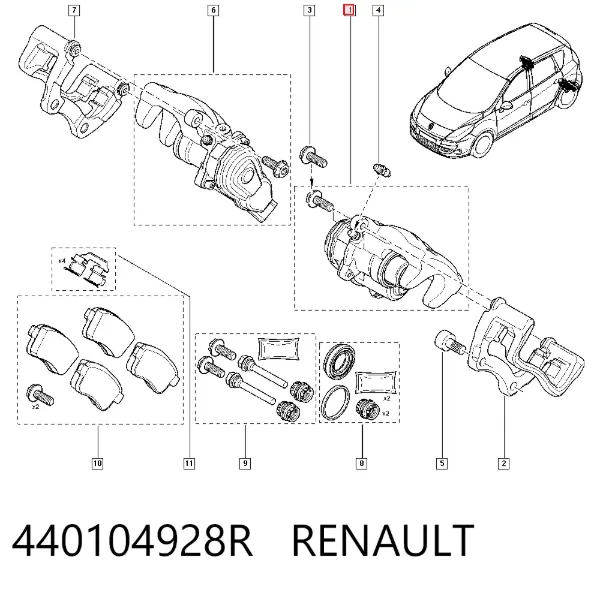 Pinza de freno trasera izquierda 440104928R Renault (RVI)