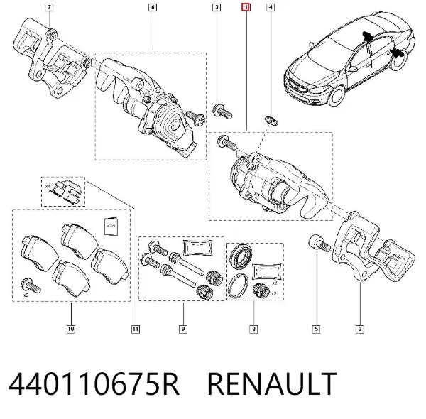 Pinza de freno trasera izquierda 440110675R Renault (RVI)