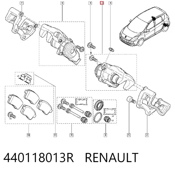 Pinza de freno trasera izquierda 440118013R Renault (RVI)