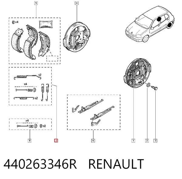Kit de montaje de zapatas de freno traseras 440263346R Renault (RVI)