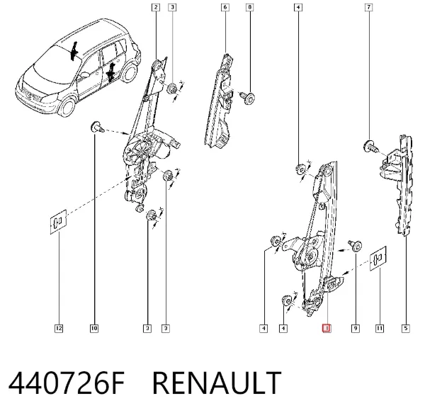 Mecanismo de elevalunas de la puerta trasera izquierda 440726F Renault (RVI)