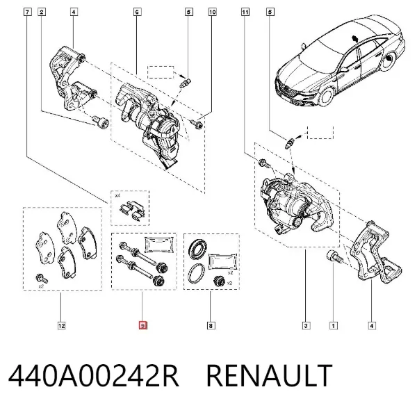 Kit de reparación de pinzas de freno trasero 440A00242R Renault (RVI)