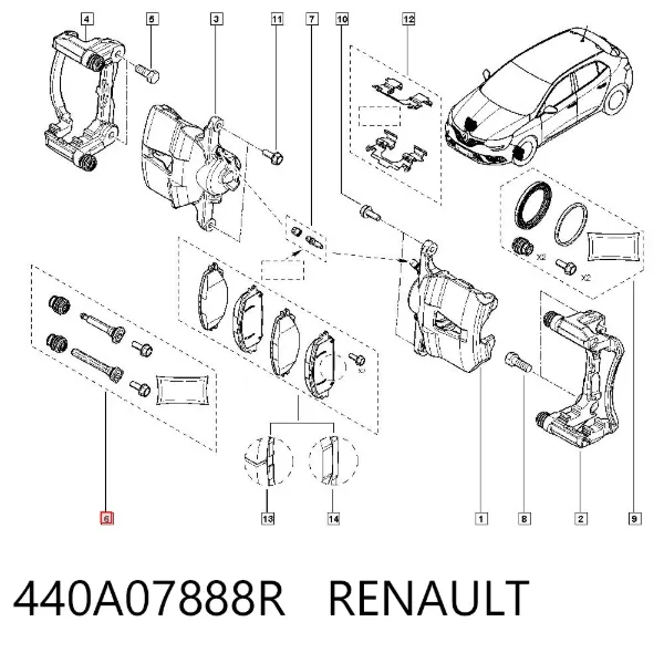 Kit de reparación de pinzas de freno trasero 440A07888R Renault (RVI)