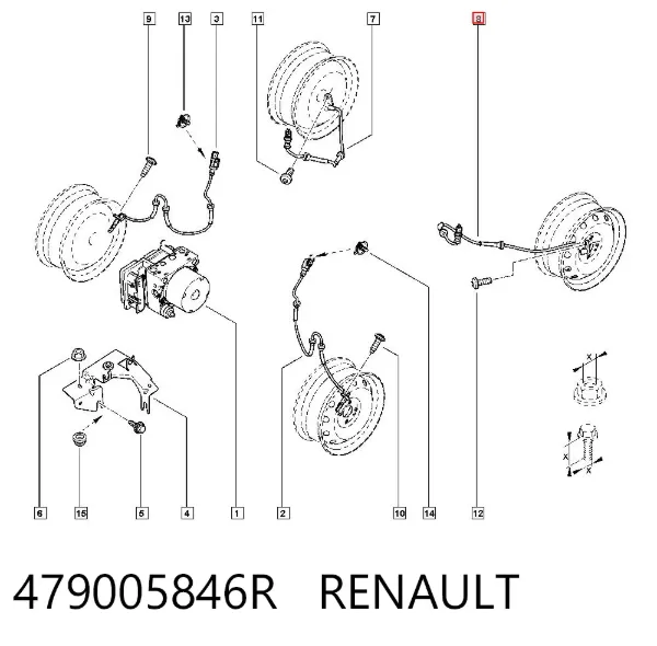 Sensor ABS trasero izquierdo 479005846R Renault (RVI)
