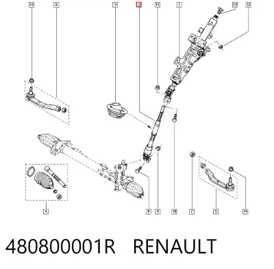 Eje inferior de la columna de dirección RENAULT 480800001R
