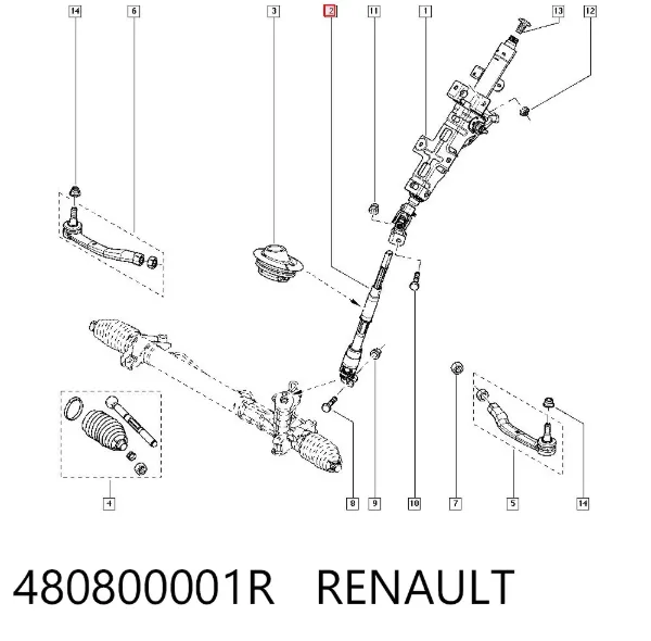 Eje inferior de la columna de dirección 480800001R Renault (RVI)