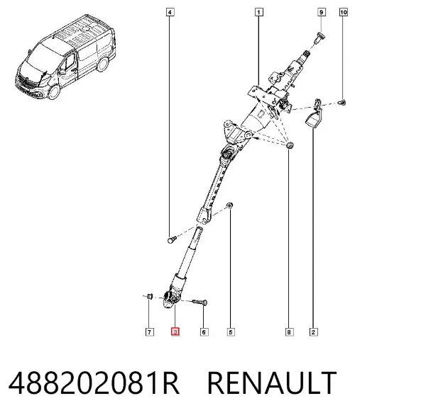 Eje inferior de la columna de dirección 488202081R Renault (RVI)