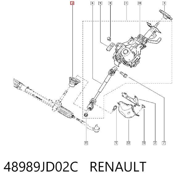 Guardapolvo de dirección izquierdo (cremallera) 48989JD02C Renault (RVI)
