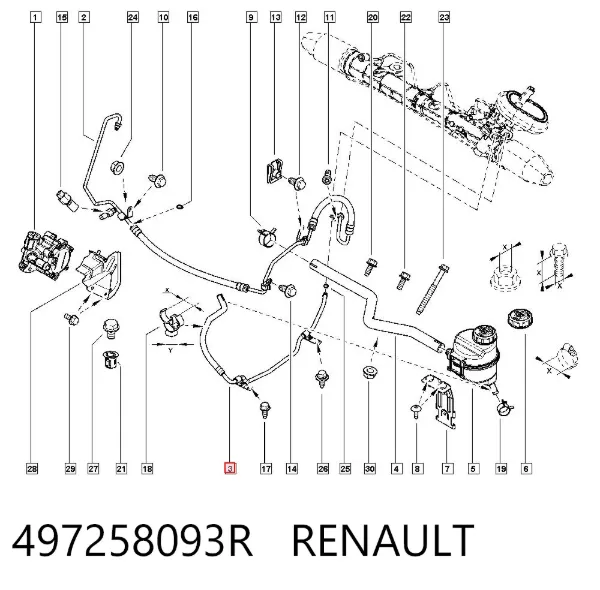 Manguera de baja presión de la dirección asistida, del radiador al depósito 497258093R Renault (RVI)