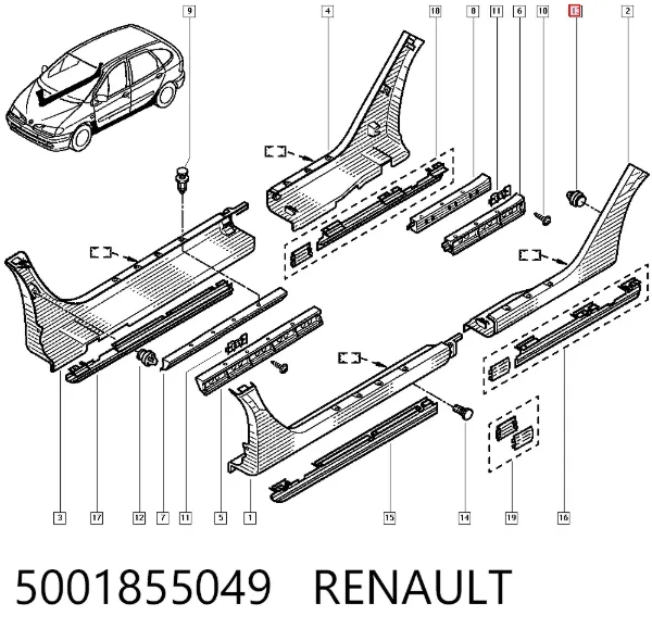 Clip de fijación de revestimiento de puerta 5001855049 Renault (RVI)