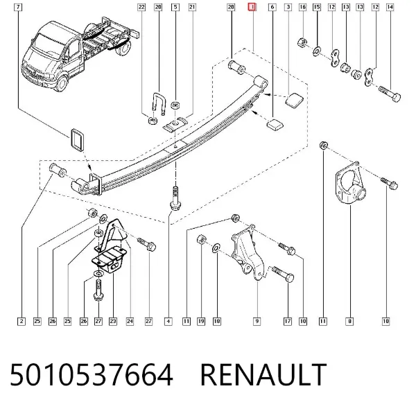 Ballesta de suspensión trasera 5010537664 Renault (RVI)