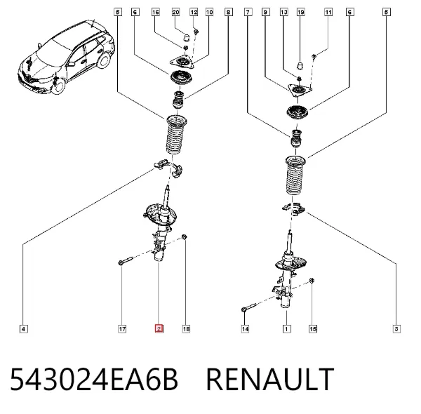 Amortiguador delantero derecho 543024EA6B Renault (RVI)
