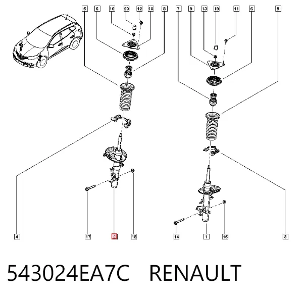 Amortiguador delantero derecho 543024EA7C Renault (RVI)