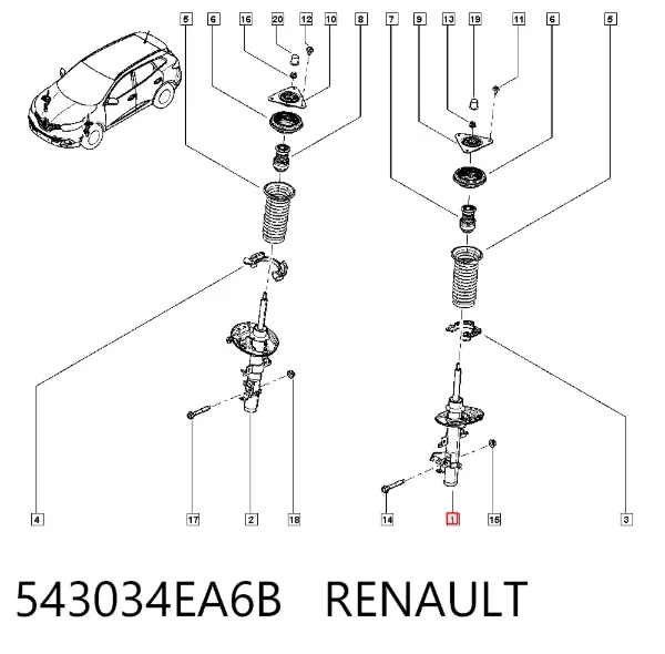 Amortiguador delantero izquierdo 543034EA6B Renault (RVI)