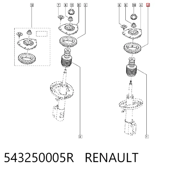 Rodamiento de soporte del amortiguador delantero 543250005R Renault (RVI)