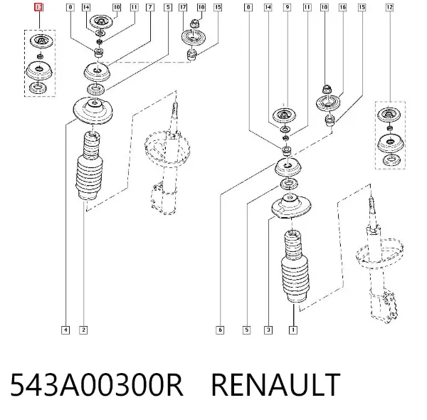 Soporte del amortiguador delantero 543A00300R Renault (RVI)