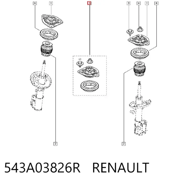 Soporte del amortiguador delantero 543A03826R Renault (RVI)