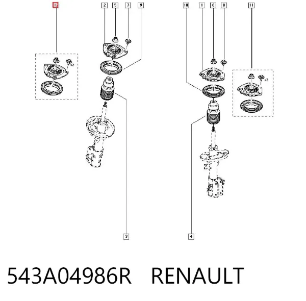 Soporte del amortiguador delantero derecho 543A04986R Renault (RVI)