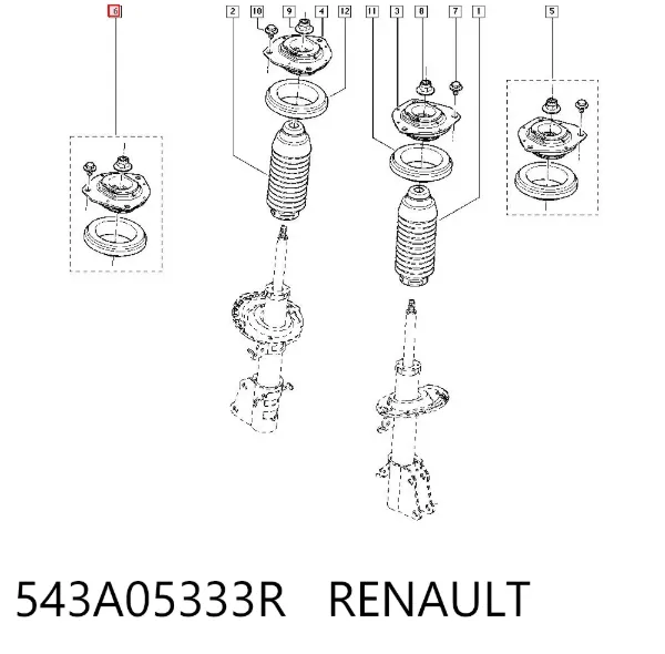 Soporte del amortiguador delantero 543A05333R Renault (RVI)