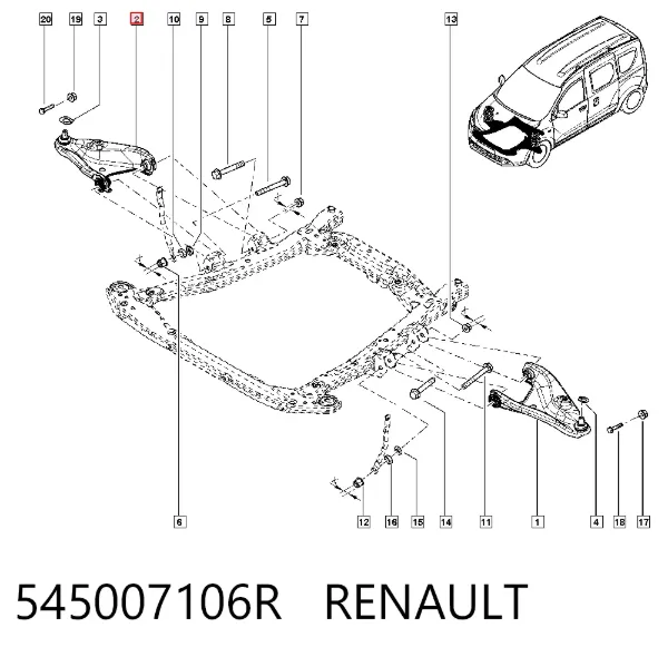 Brazo inferior derecho de la suspensión delantera 545007106R Renault (RVI)