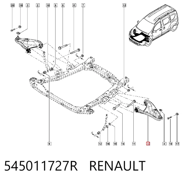 Brazo inferior izquierdo de la suspensión delantera 545011727R Renault (RVI)