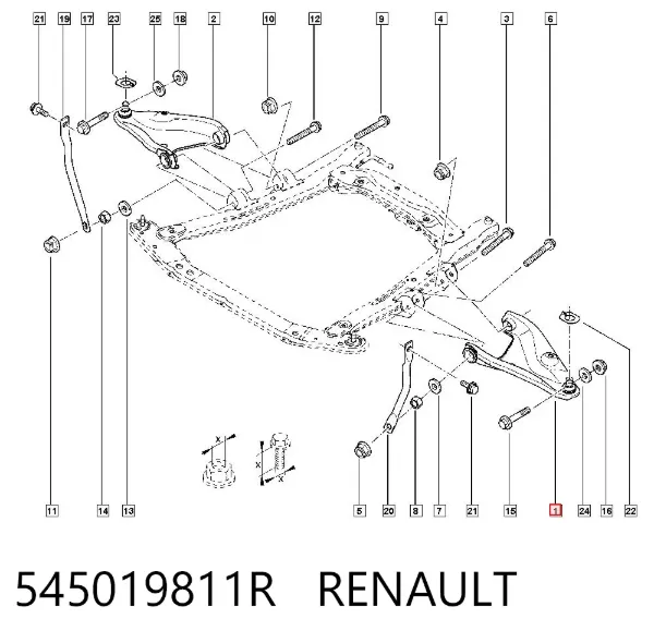 Brazo inferior izquierdo de la suspensión delantera 545019811R Renault (RVI)