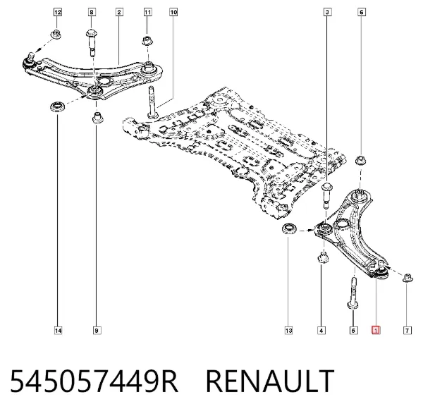 Brazo inferior izquierdo de la suspensión delantera 545057449R Renault (RVI)