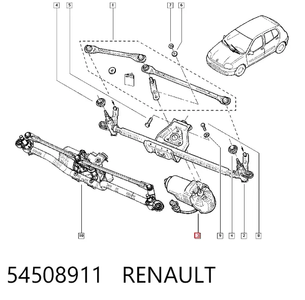 Motor limpiaparabrisas 54508911 Renault (RVI)