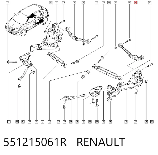 Brazo superior izquierdo de la suspensión trasera 551215061R Renault (RVI)