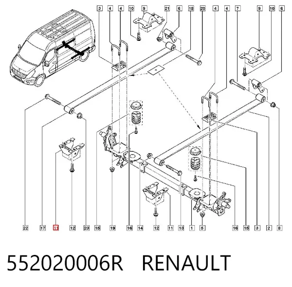 Soporte de muelle del eje trasero 552020006R Renault (RVI)