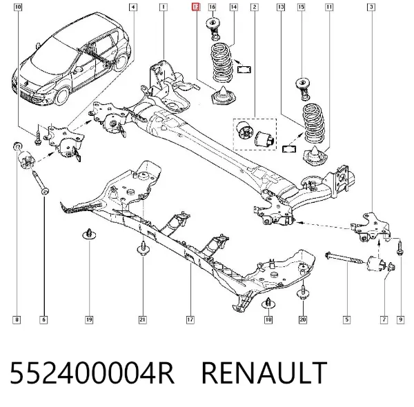 Aislador de resorte trasero inferior de goma 552400004R Renault (RVI)