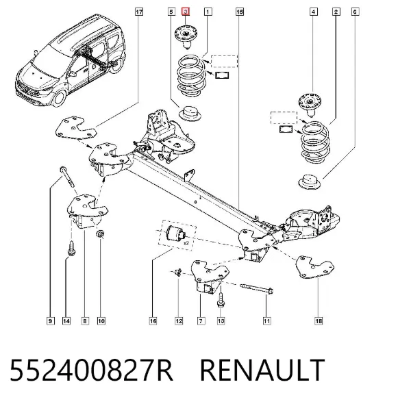Aislador de resorte trasero superior 552400827R Renault (RVI)