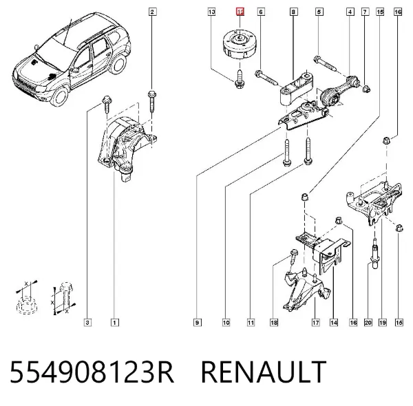 Soporte trasero de motor con silentblock 554908123R Renault (RVI)