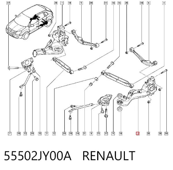 Barra oscilante, suspensión de ruedas, trasera izquierda 55502JY00A Renault (RVI)