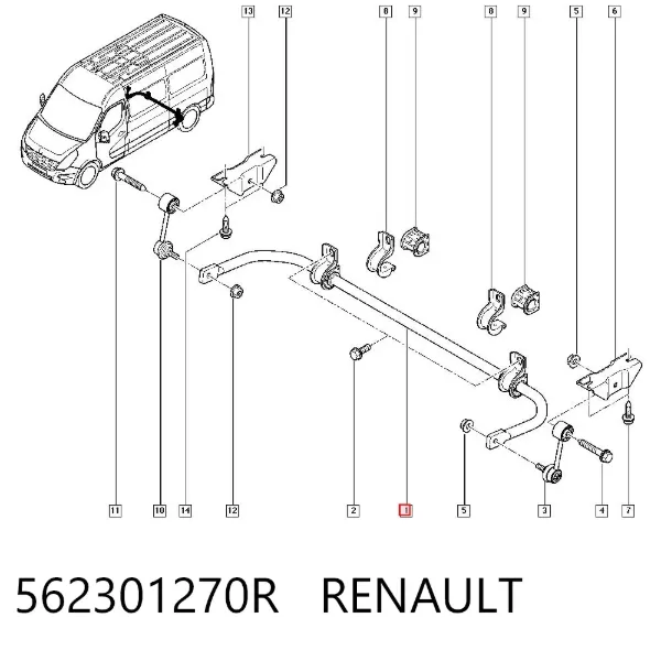 Estabilizador trasero 562301270R Renault (RVI)