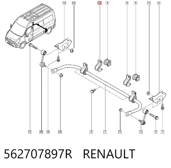 Abrazadera de sujeción de la bieleta estabilizadora trasera 562707897R Renault (RVI)