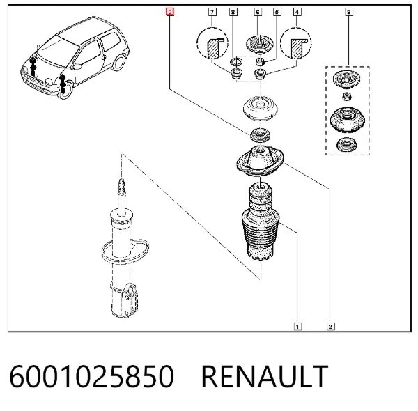 Rodamiento de soporte del amortiguador delantero 6001025850 Renault (RVI)