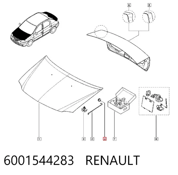 Fijador del soporte del capó 6001544283 Renault (RVI)