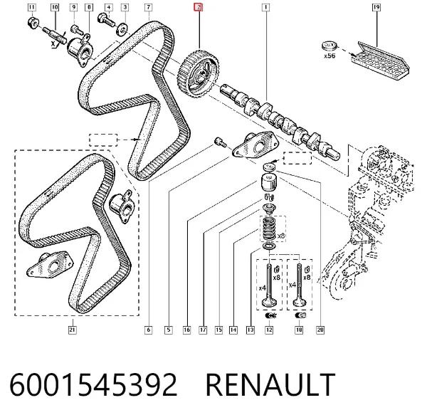 Piñón del árbol de levas 6001545392 Renault (RVI)