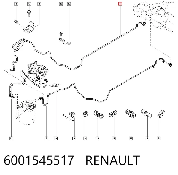Tubo de combustible, del depósito al filtro de combustible 6001545517 Renault (RVI)
