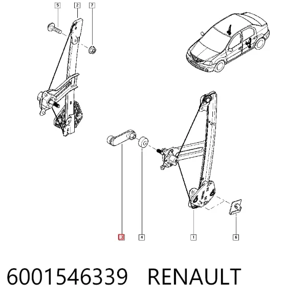 Manivela de elevalunas de puerta delantera 6001546339 Renault (RVI)